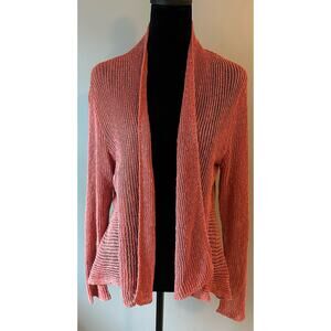 Eileen Fisher Linen Loose Knit Linen Blend Peplum Cardigan Sweater Womens Size L